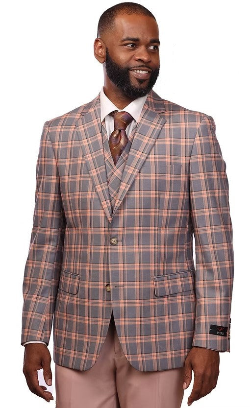 Vitali Grey Plaid Vested Modern Fit Suit M9512