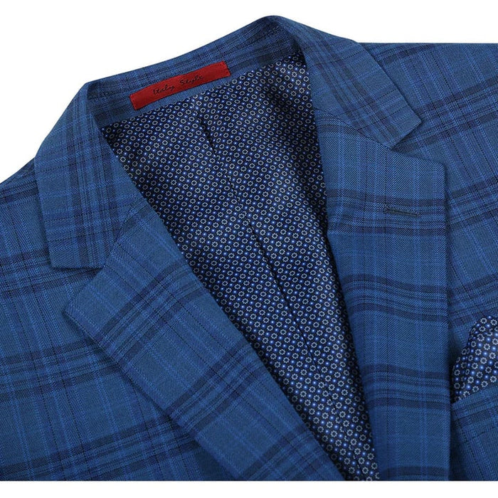 Saco vaquero - Western Sport Coat - Western Blazer- Mens Two Button Slim Fit Sport Coat Blazer In Medium Indigo Blue Windowpane Plaid