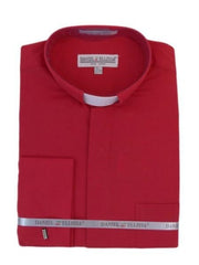 Men's Mandarin Banded Collar Preacher Round Style French Cuff Pastor Preacher Long Sleeve Red collarless Shirts