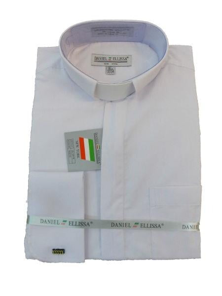 Best Cheap Priced Designer Sale Men'S Mandarin Banded Collar Preacher Round Style French Cuff Pastor Preacher Long Sleeve White Collarless Shirts