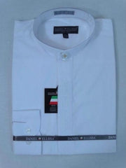 Men's Mandarin Banded Collar Pastor Preacher Preacher Round Style Long Sleeves White/White collarless Shirt