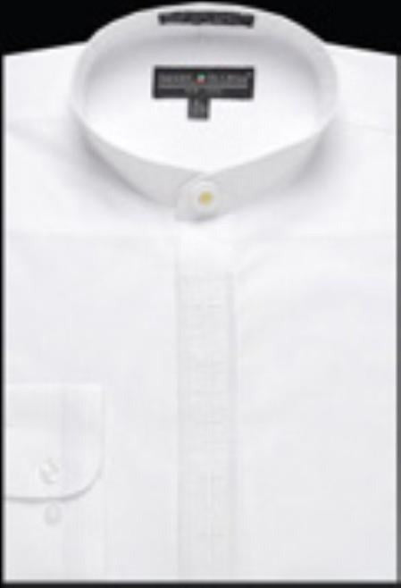 Men'S Collarless Embroidered Mandarin Banded Collar Preacher Round Style White Men Dress Shirt