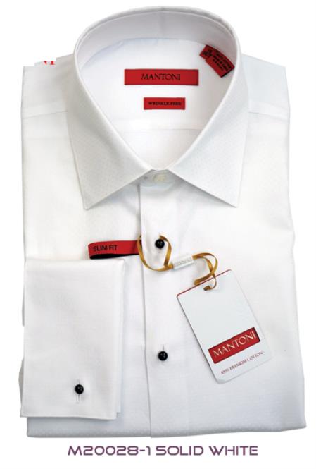 Mantoni White Lay-Down Reg or Slim-Fit Tuxedo Shirt