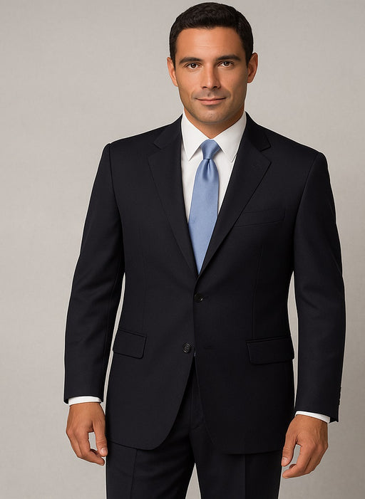 Mantoni Suit - Signature Menswear Wool Fabric SuitsOutlet - Brand Super 140s Brand Two Buttons Men's Jet Black Flat Front Suit Regular fit or Slim Fit- High End Suits - High Quality Suits - 100% Percent Wool Fabric Suit - Worsted Wool Business Suit