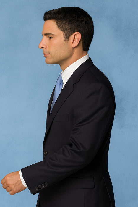 Mantoni Suit - Signature Menswear Wool Fabric SuitsOutlet - Brand Super 140s Brand Two Buttons Men's Jet Black Flat Front Suit Regular fit or Slim Fit- High End Suits - High Quality Suits - 100% Percent Wool Fabric Suit - Worsted Wool Business Suit