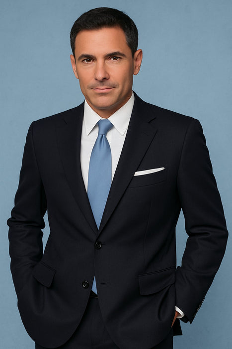 Mantoni Suit - Signature Menswear Wool Fabric SuitsOutlet - Brand Super 140s Brand Two Buttons Men's Jet Black Flat Front Suit Regular fit or Slim Fit- High End Suits - High Quality Suits - 100% Percent Wool Fabric Suit - Worsted Wool Business Suit