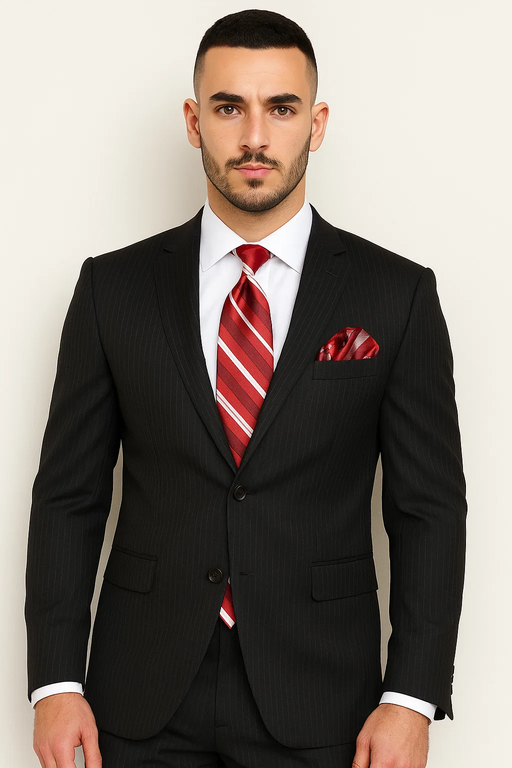 Mantoni Suit - Signature Menswear Wool Fabric SuitsOutlet - Brand Shadow Stripe ~ Pinstripe Suit by - High End Suits - High Quality Suits