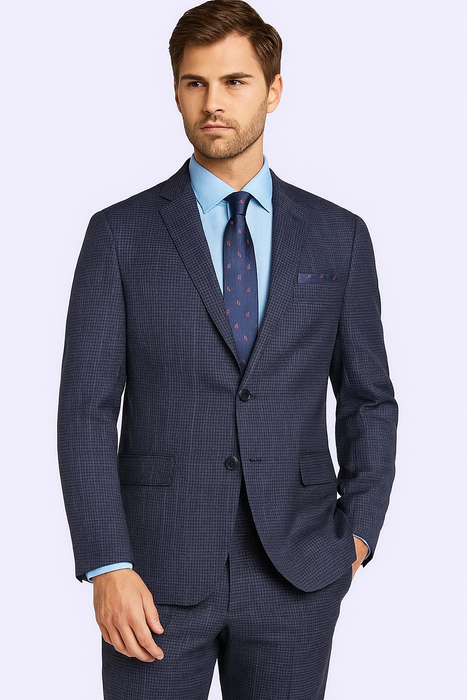 Mantoni Suit Brand Men’s Suit-Blue Gray Check- High End Suits - High Quality Suits
