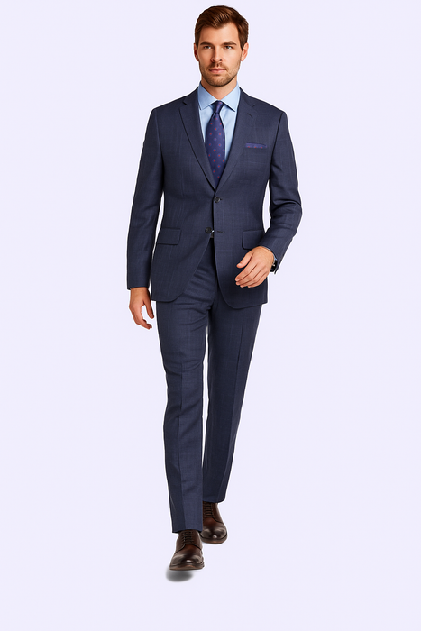 Mantoni Suit Brand Men’s Suit-Blue Gray Check- High End Suits - High Quality Suits