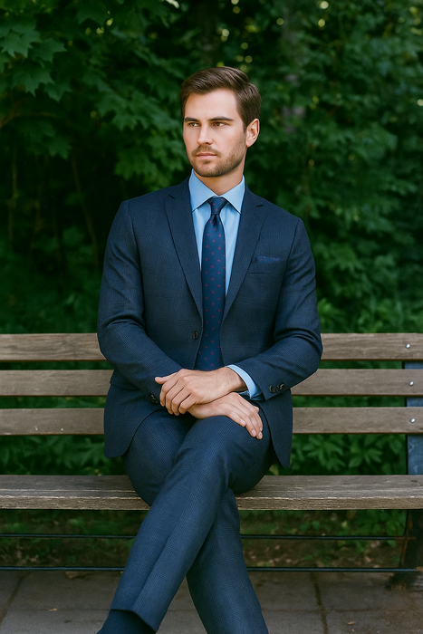Mantoni Suit Brand Men’s Suit-Blue Gray Check- High End Suits - High Quality Suits