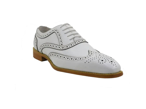 Carrucci Men's White Medallion Wingtip Brogue Shoes