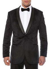 Men'S 1 Button Shawl Lapel Black Velvet Velour Men'S Blazer Jacket With Sheen Two Toned With Black Lapel