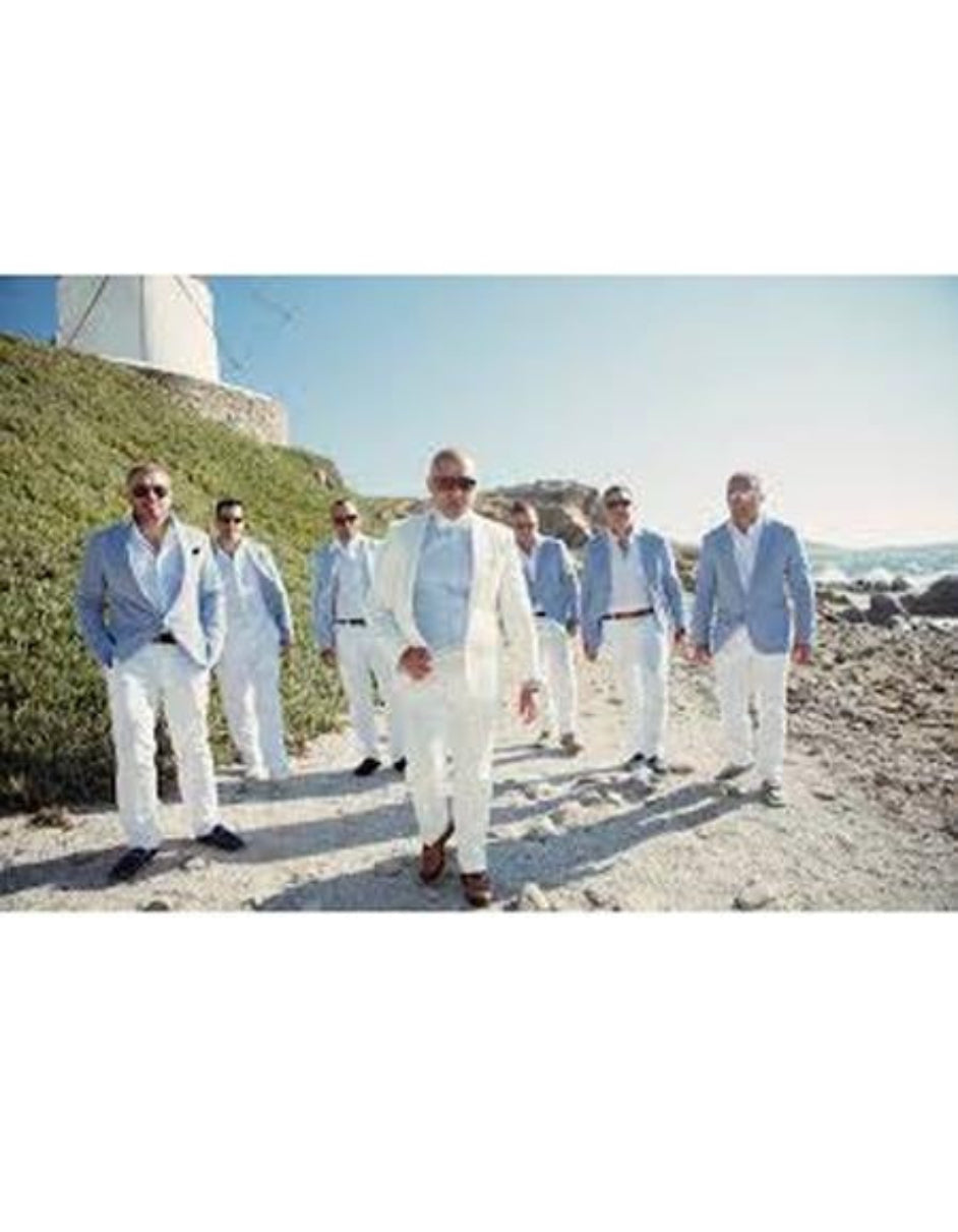 Men'S Beach Wedding Attire Suit Menswear Blue and White $199