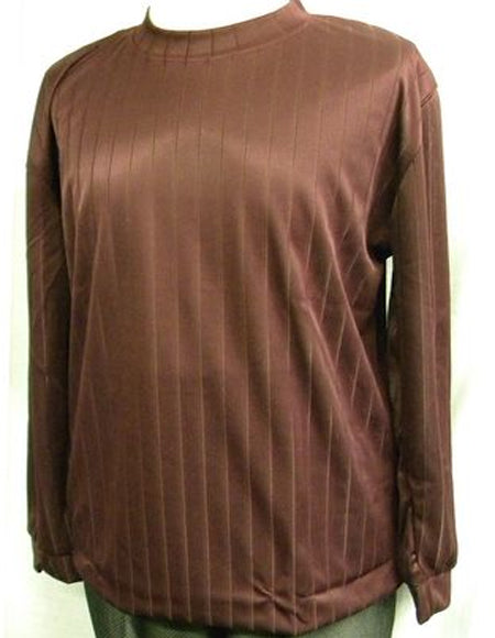 Men'S Burgundy Stripe Poly Mock Neck Shirt