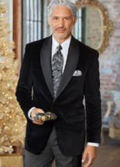 Men'S Velvet Satin Single-Button Satin Collar Pure Cotton Sport Coat Black Velour Men'S Blazer Jacket