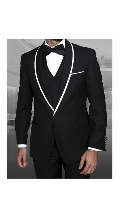 Men'S 1 Button Blazer Shawl Lapel With Trim Sport Coat Dinner Jacket With Trim Black