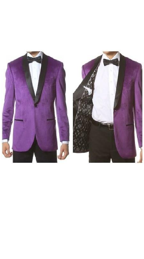 Men'S 1 Button Velvet ~ Black Trim Shawl Collar Dinner Jacket Men'S Blazer Sport Coat Purple