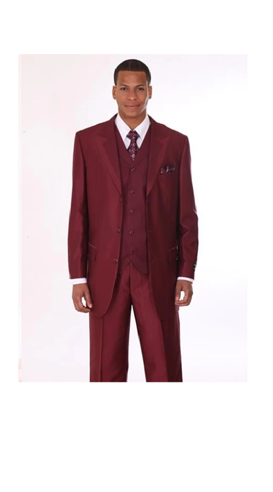 Men'S 3 Piece Fashion Suit With 2 Tone Lapel Burgundy ~ Maroon Suit ~ Wine Color - Three Piece Suit