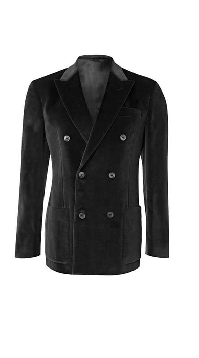 Men'S 6 Buttons Velvet Double Breasted Suits Black Blazer Sport Coat - Jacket - Slim Fitted