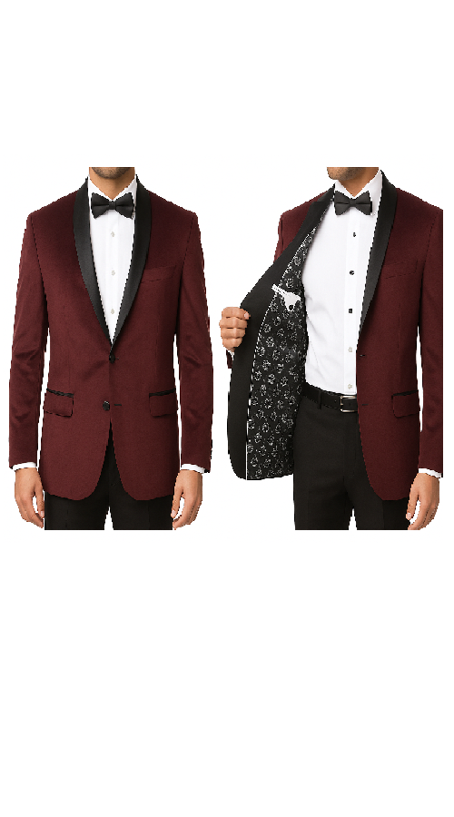 Men'S Burgundy ~ Wine ~ Maroon One Button Dinner Jacket Burgundy Tuxedo