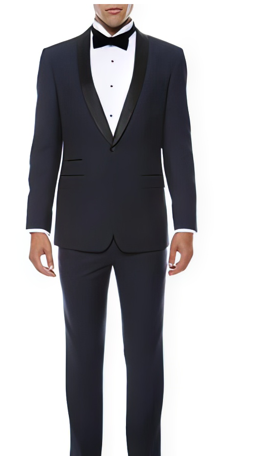 Men'S Navy Blue With Black 2pc Shawl Collar Tuxedo