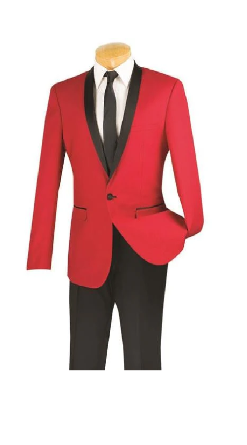 Men'S One Button Red And Black Lapel 2 Toned Tuxedo Dinner Jacket