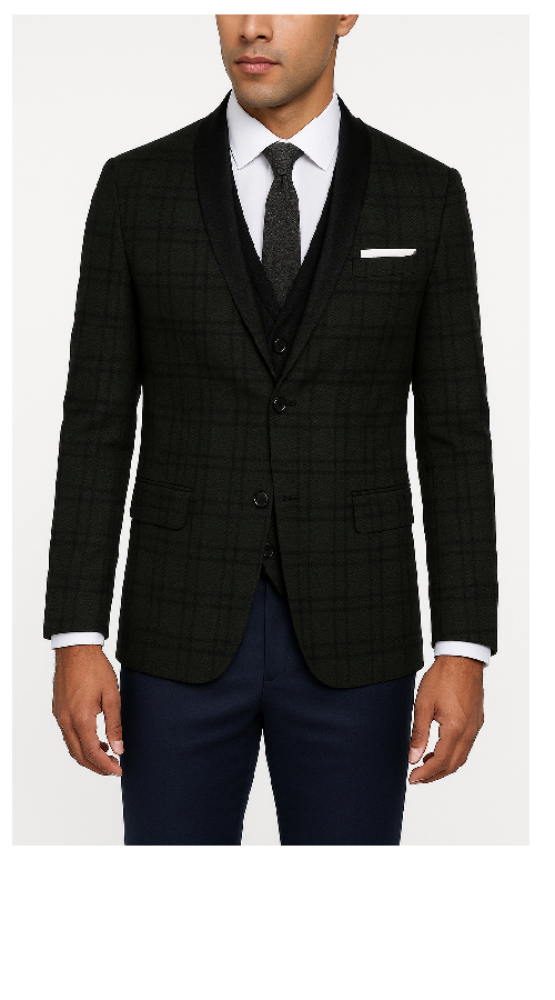 Men'S Skinny Cut Tweed Windowpane Pattern Black And Grey Blazer