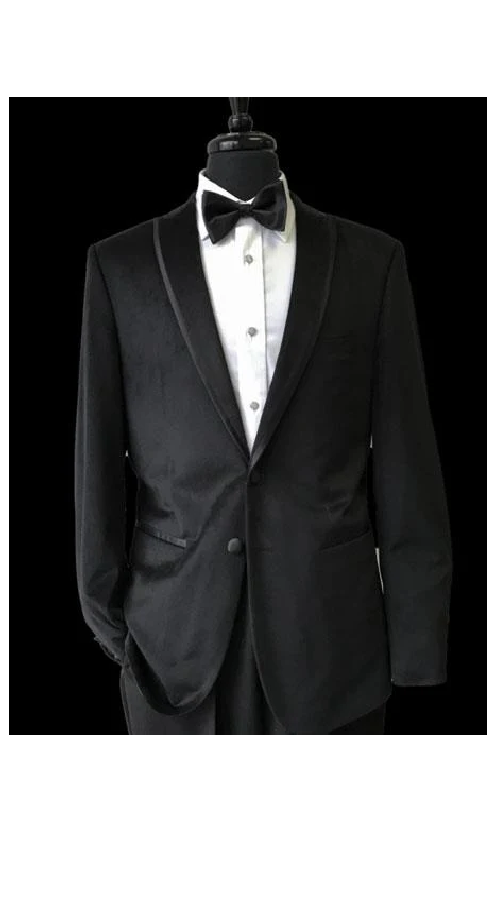 Men'S Trimmed Lapel Velvet Tuxedo 2 Buttons Black