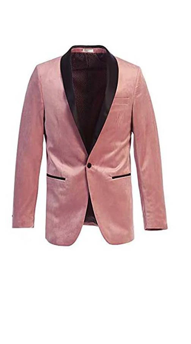 Men'S Velvet Tuxedo Blazer Slim Fit Pink With Black
