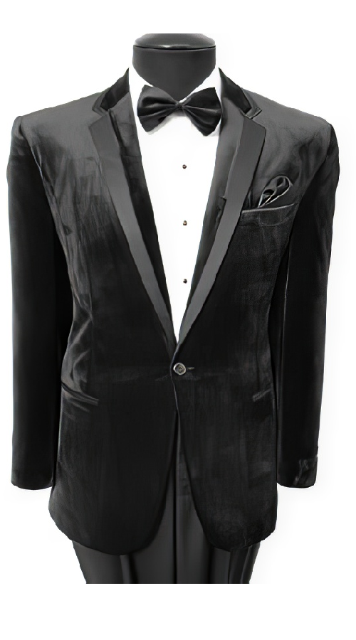 Men'S Velvet Velour Men'S Blazer Sport Coat Two Button Jacket With Black Trim Black