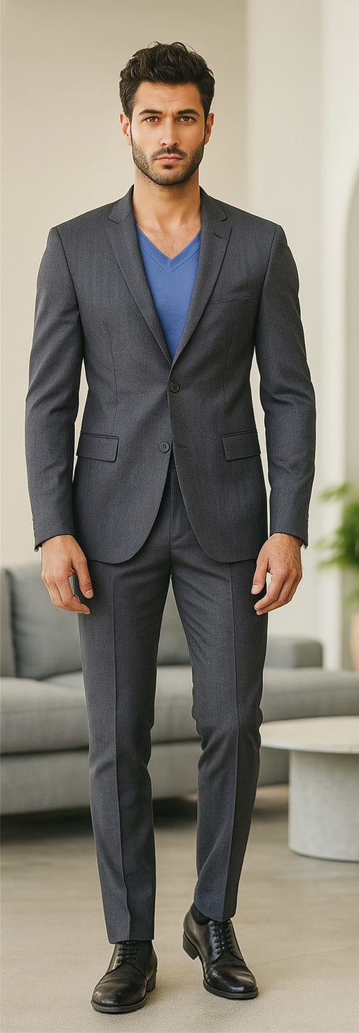 Men'S Gray Slim Fit 2 Button Suit Blazer