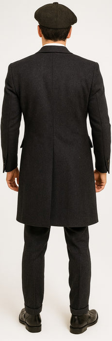 Men'S Gray Three Buttons Two Flap Front Pockets 3 Piece Peaky Blinders Suits - Peaky Blinders Outfit + Overcoat + Shirt And Hat + Boot (Like Pictured)