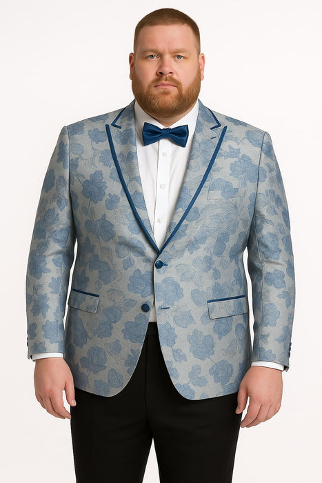 Men's Blue and Gray Tuxedo - Sky Blue Paisley Embroidered Dinner Jacket  Jacket with Satin Trim and Matching Bow Tie