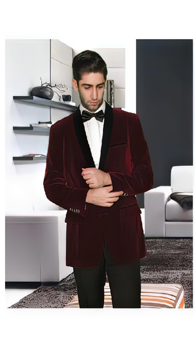 Men's 2 Button Modern Fit Shawl Lapel Burgundy ~ Wine ~ Maroon Color velour Men's blazer Jacket
