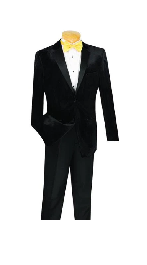 Men's 2 Button Velvet Tuxedo  Black