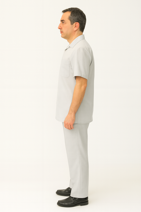 Men's 2 Piece Big Size Grey Linen Short Sleeve Casual Outfit Casual Two Piece Mens Walking Outfit For Sale Pant Sets Suit