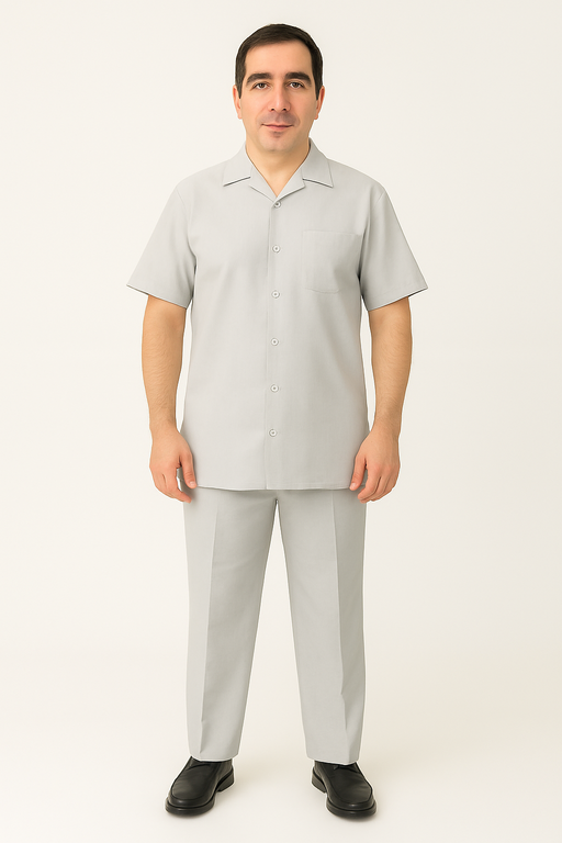 Men's 2 Piece Big Size Grey Linen Short Sleeve Casual Outfit Casual Two Piece Mens Walking Outfit For Sale Pant Sets Suit