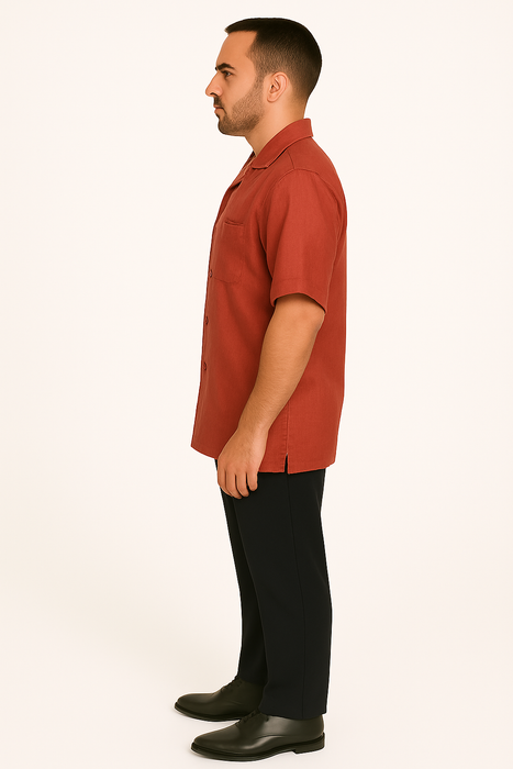 Men's 2 Piece Red Linen Short Sleeve Casual Two Piece Mens Walking Outfit For Sale Pant Sets Casual Big Size Suit