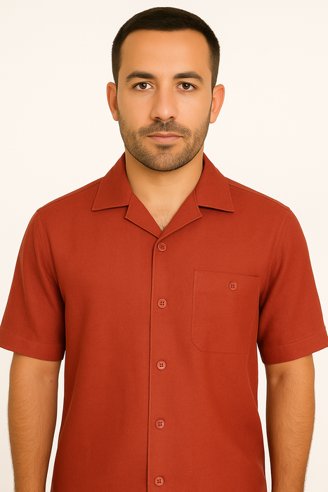 Men's 2 Piece Red Linen Short Sleeve Casual Two Piece Mens Walking Outfit For Sale Pant Sets Casual Big Size Suit