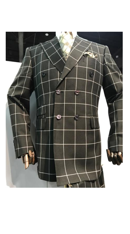 Men's Black and White Pattern Plaid ~ Windowpane Men's Double Breasted Suits Jacket Blazer ~ Sport Coat