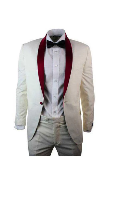 Men's Cream Ivory One Button Cheap Priced Designer Fashion Dress Casual Blazer On Sale Burgundy Shawl Lapel Blazer