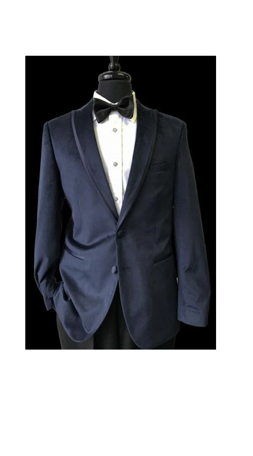 Men's Navy Blue  Peak Lapel Velvet velour Blazer