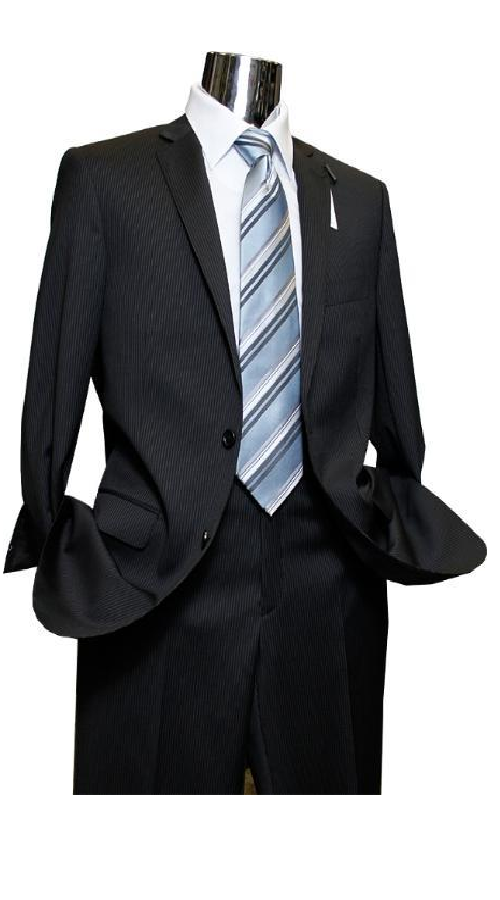 Men's Quality 2 Buttons Portly Suits + Black Stripe Pinstripe Executive Fit Suit - Mens Portly Suit
