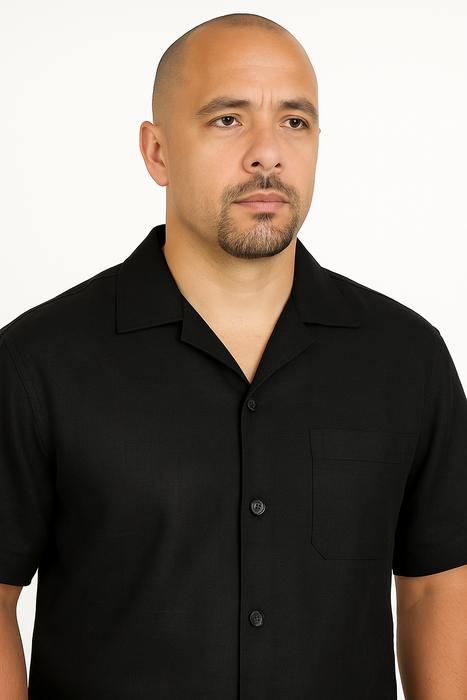 Men's Shirt And Shorts Black Two Piece Casual Set Walking Leisure Suit - Mens Linen Suit