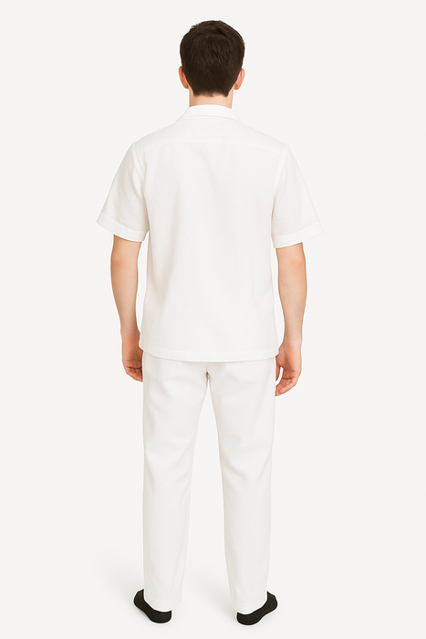 Men's Two Piece Shirt And White Casual Set Walking Leisure Suit - Mens Linen Suit