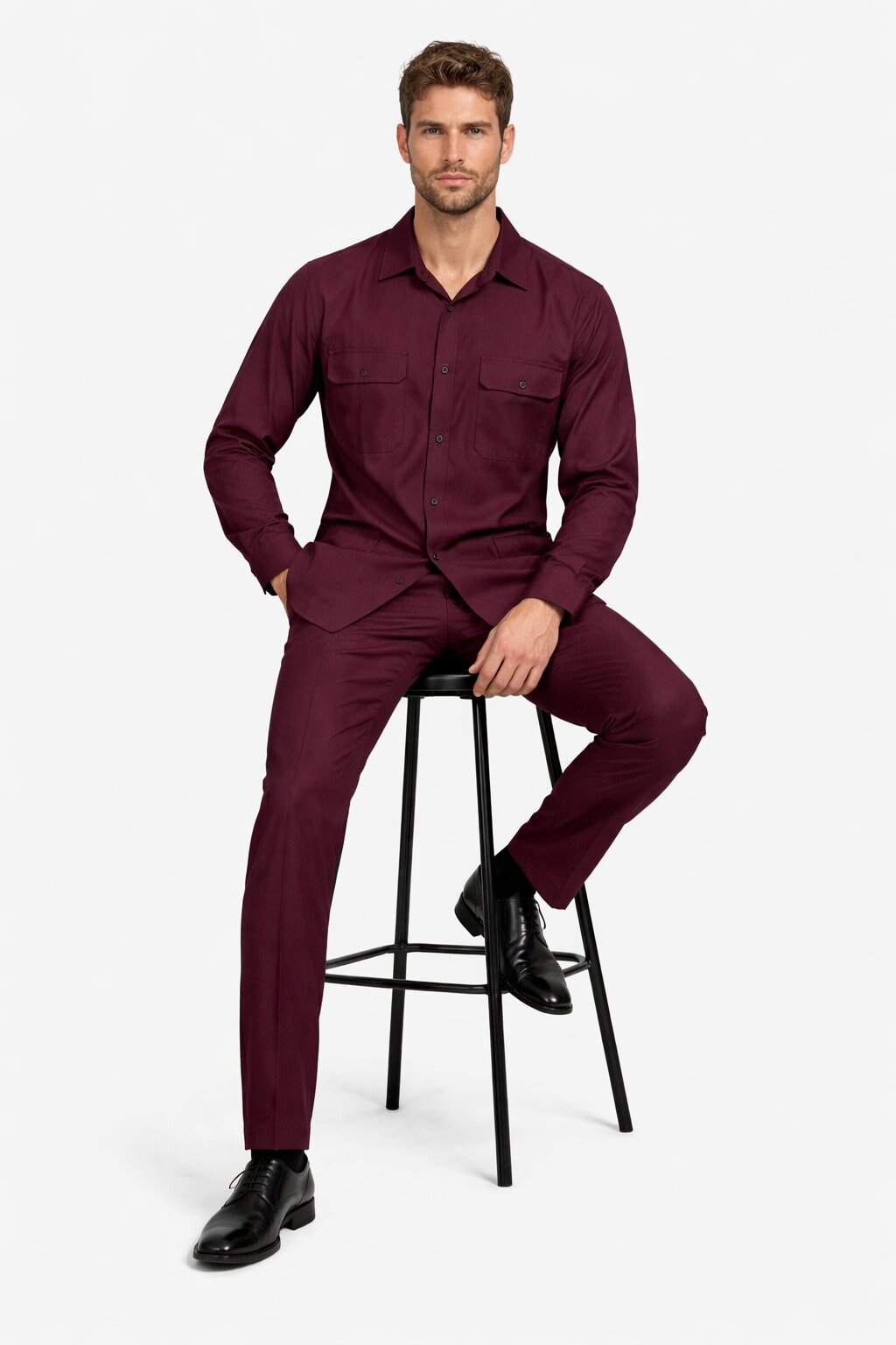 Mens Luxury Burgundy Wool Two-Piece Leisure Walking Suit - Image 8