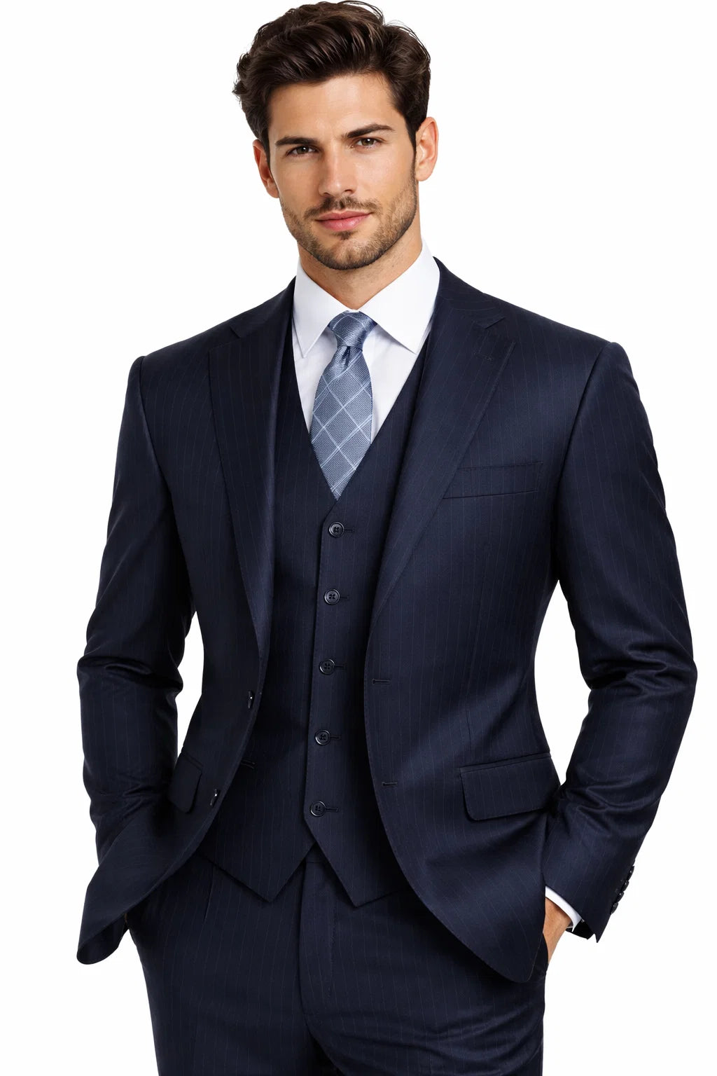 Men's 2 Button with Vest and Classic Pinstripe Suit