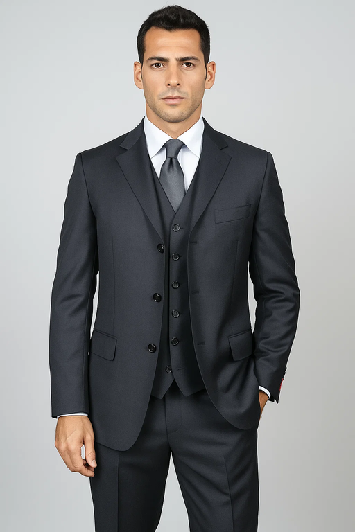 Mens 3 Button Blazer - Three Button Dark Charcoal Sport Coat - Side Vented - Wool Blazer