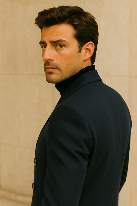 Men's Charcoal Grey - Dark Gray Fabric Double breasted Overcoat  44 inch full length Topcoat