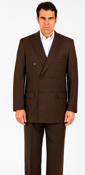 Men's Classic Fit Peak Lapel Double Breasted Brown 6 Button Suit
